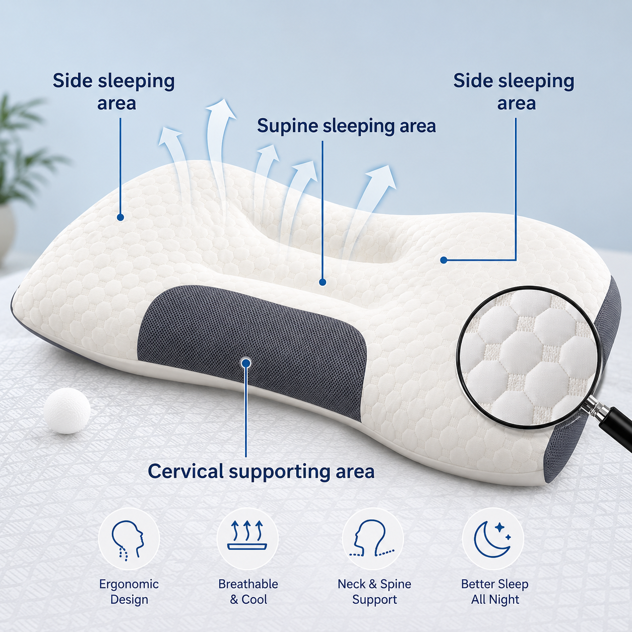 Knitted Cotton Bed Pillow — Non-Collapse Spa Soft Sleeping Pillow