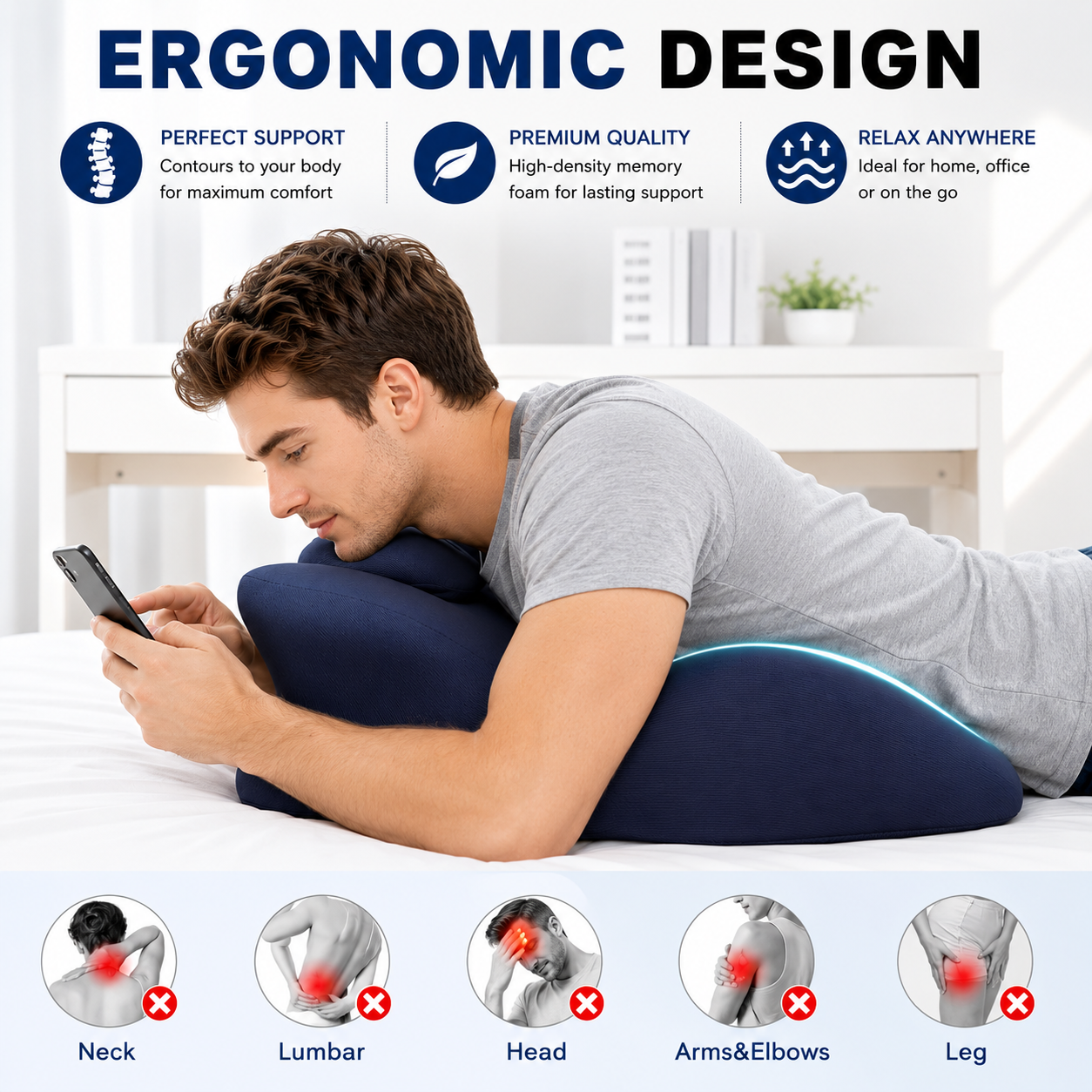 Leg Elevation Pillow — Memory Foam Knee Wedge for Sleeping
