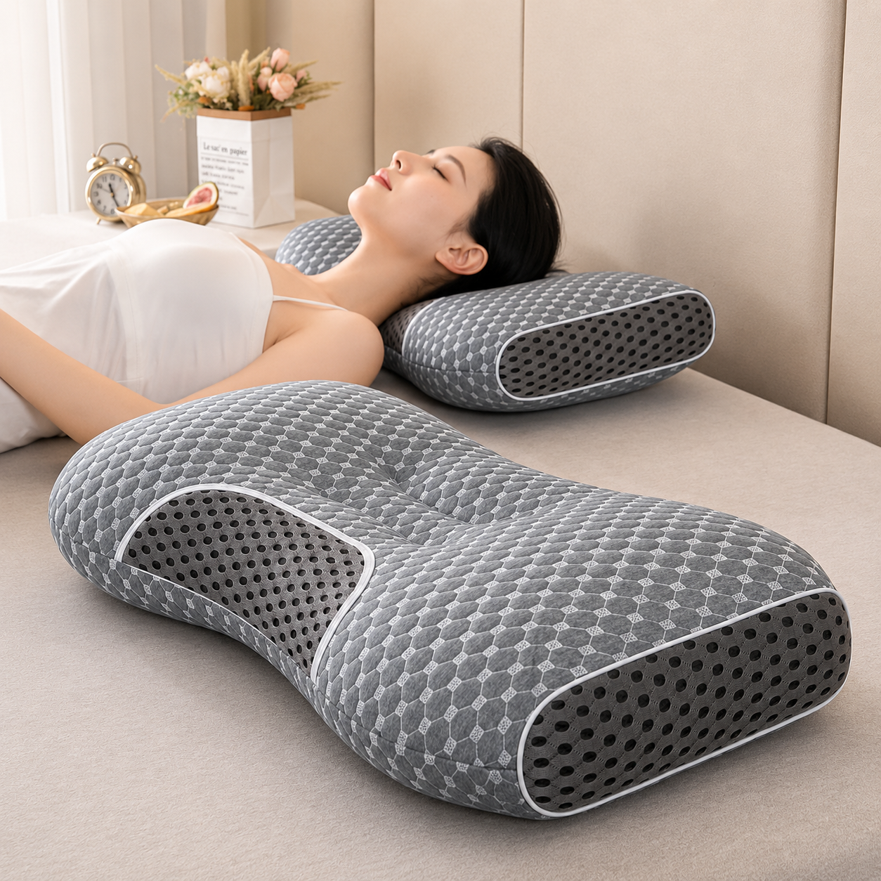 Knitted Cotton Bed Pillow — Non-Collapse Spa Soft Sleeping Pillow