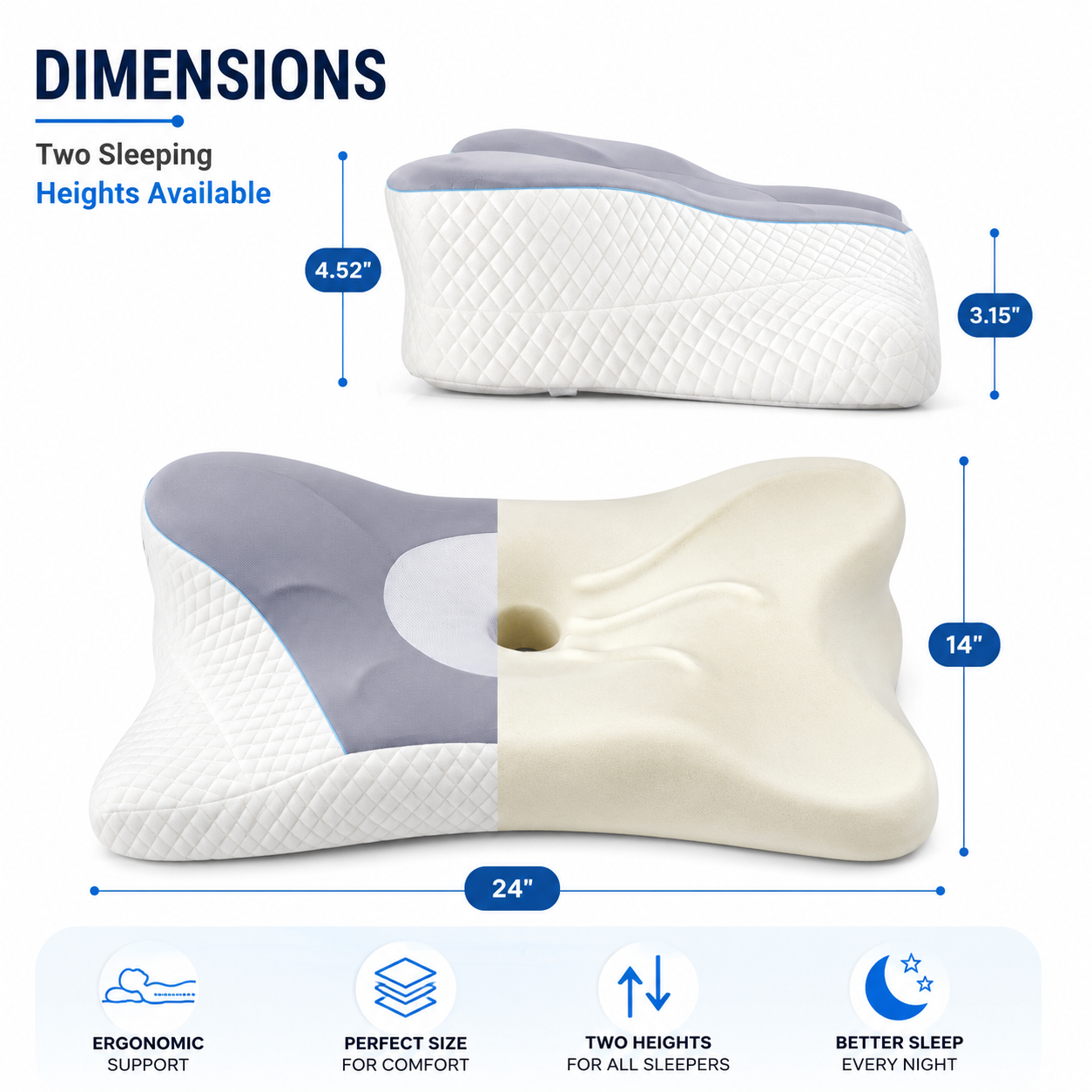 Cervical Neck Pillow for Side Sleepers — Cooling Memory Foam Contour Pillow